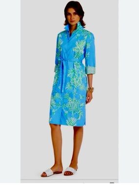 PATTY KIM Elizabeth Dress Blue and Green Long Sleeve Dress